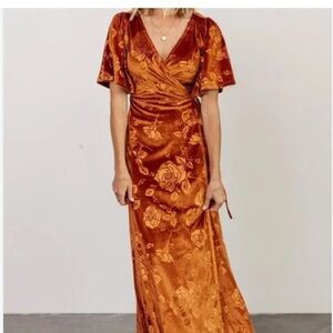 Baltic Born Danielle Embossed Velvet Floral Maxi Dress in Rust